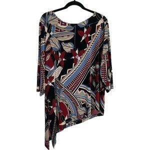 Travelers by Chico’s Floral High Low Hem Crew Neck Stretch No Iron Shirt